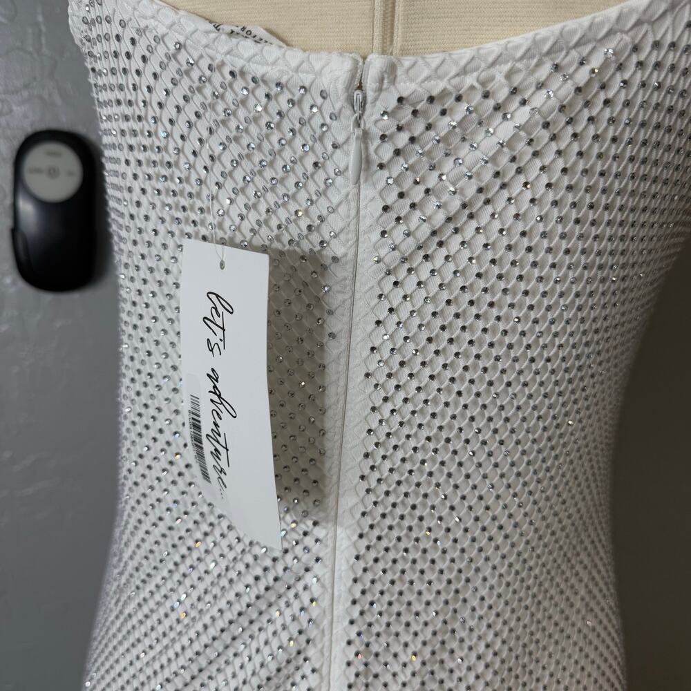 12th Tribe Ezmerelda White Rhinestone Fringe Dress, L - Picture 5 of 6